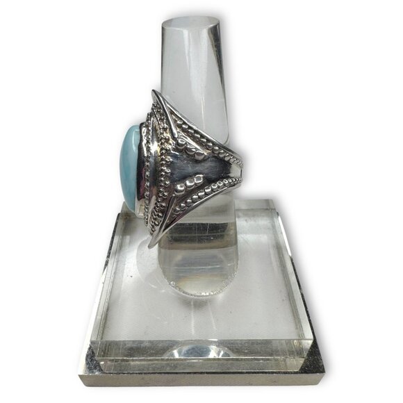 Doug Paulus Sterling Silver Larimar Spinel Oval Ring 5.25 - Picture 7 of 11